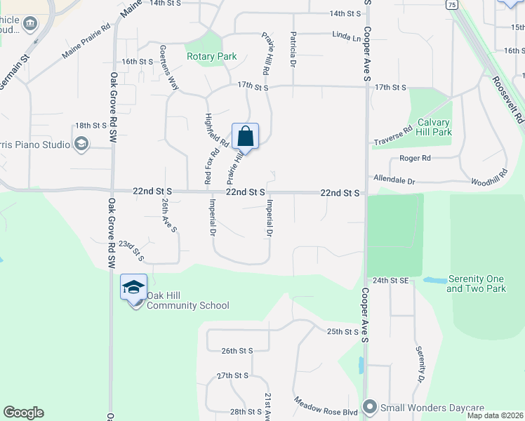 map of restaurants, bars, coffee shops, grocery stores, and more near 2233 Imperial Drive in St. Cloud