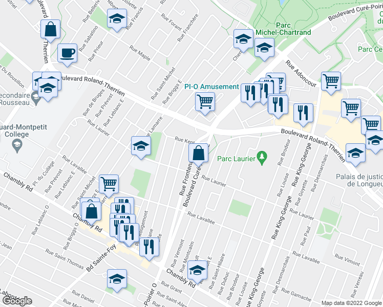 map of restaurants, bars, coffee shops, grocery stores, and more near 571 Rue Frontenac in Longueuil