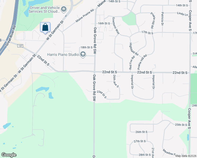 map of restaurants, bars, coffee shops, grocery stores, and more near 2248 County Road 136 in St. Cloud