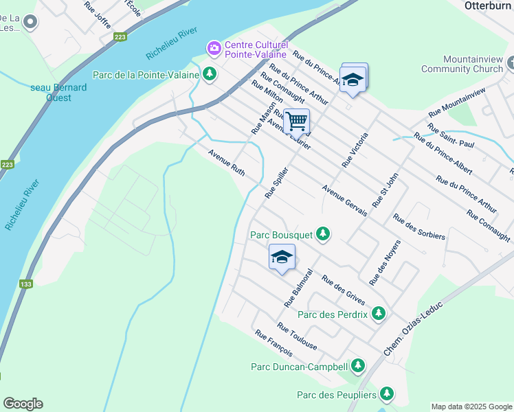 map of restaurants, bars, coffee shops, grocery stores, and more near 261 Rue Vigneault in Otterburn Park