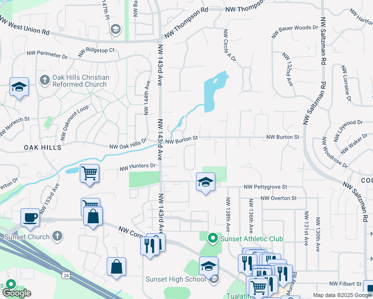 map of restaurants, bars, coffee shops, grocery stores, and more near 2050 Northwest Wheatfield Way in Portland