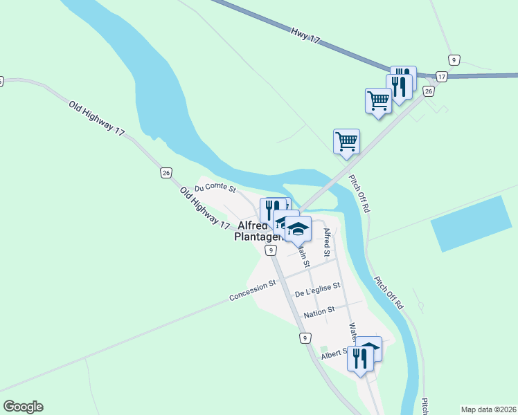 map of restaurants, bars, coffee shops, grocery stores, and more near in Alfred and Plantagenet