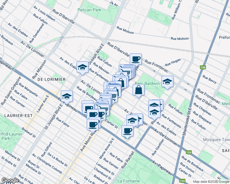 map of restaurants, bars, coffee shops, grocery stores, and more near 4519 Avenue des Érables in Montreal