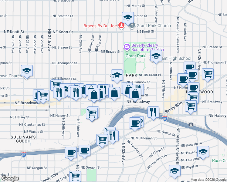 map of restaurants, bars, coffee shops, grocery stores, and more near in Portland