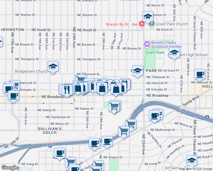 map of restaurants, bars, coffee shops, grocery stores, and more near in Portland