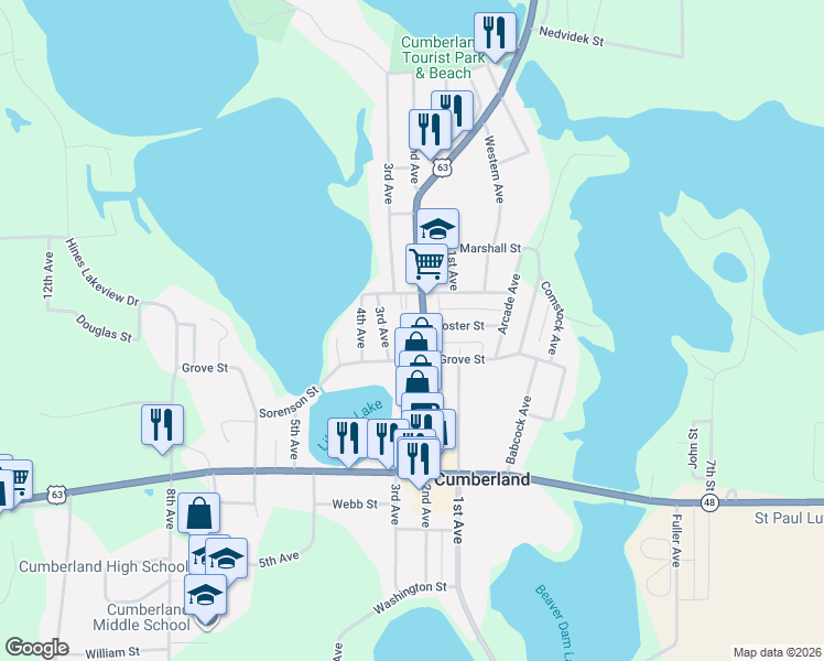 map of restaurants, bars, coffee shops, grocery stores, and more near 1445 2nd Avenue in Cumberland