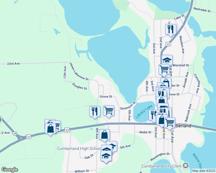 map of restaurants, bars, coffee shops, grocery stores, and more near 1450 7th Avenue in Cumberland
