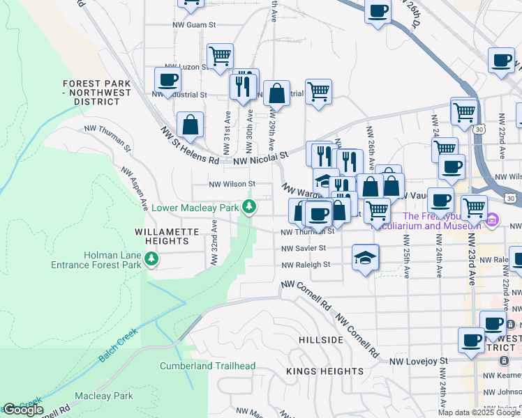 map of restaurants, bars, coffee shops, grocery stores, and more near 2015 Northwest 29th Avenue in Portland
