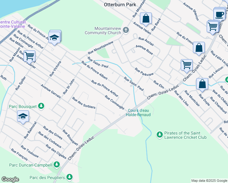 map of restaurants, bars, coffee shops, grocery stores, and more near 499 Rue du Prince Arthur in Otterburn Park