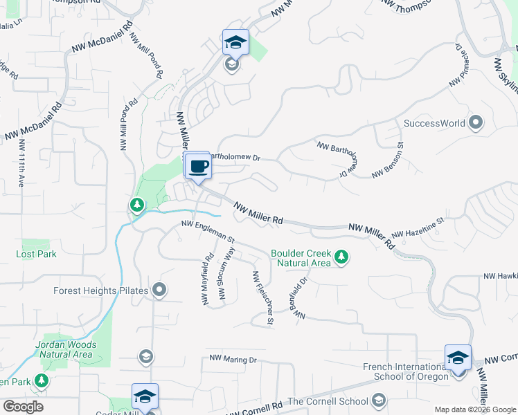 map of restaurants, bars, coffee shops, grocery stores, and more near 1940 Northwest Miller Road in Portland