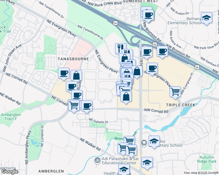 map of restaurants, bars, coffee shops, grocery stores, and more near 2245 Northeast 106th Avenue in Hillsboro