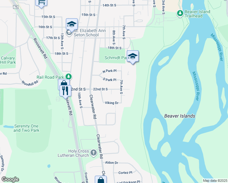 map of restaurants, bars, coffee shops, grocery stores, and more near 8 Lindsay Court in St. Cloud