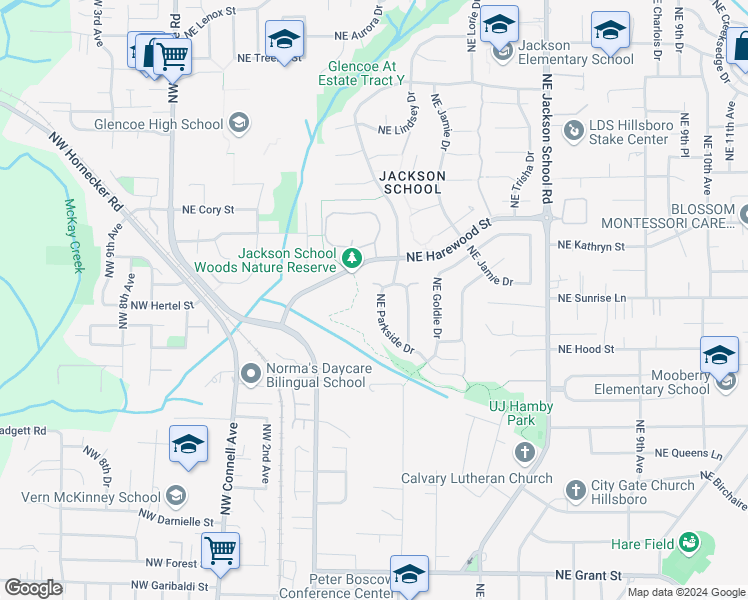 map of restaurants, bars, coffee shops, grocery stores, and more near 1690 Northeast Parkside Drive in Hillsboro