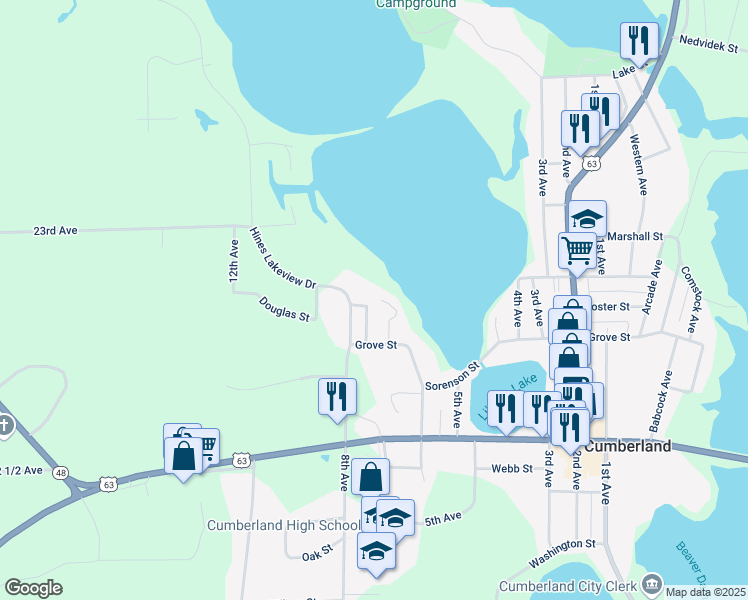 map of restaurants, bars, coffee shops, grocery stores, and more near 1450 7th Avenue in Cumberland