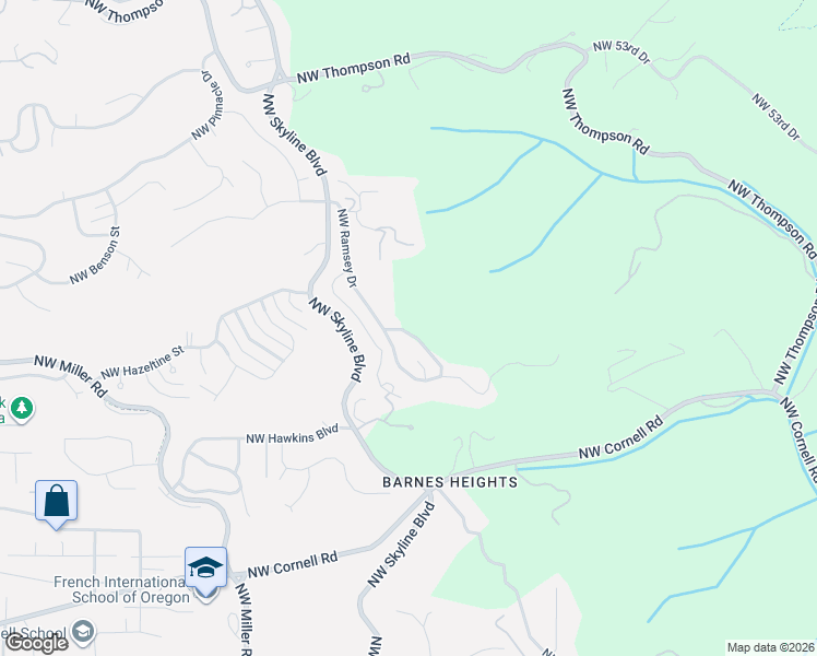 map of restaurants, bars, coffee shops, grocery stores, and more near 940 Northwest Ramsey Crest Drive in Portland