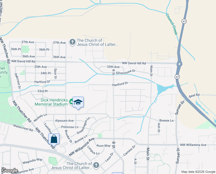 map of restaurants, bars, coffee shops, grocery stores, and more near 1722 Hartford Drive in Forest Grove