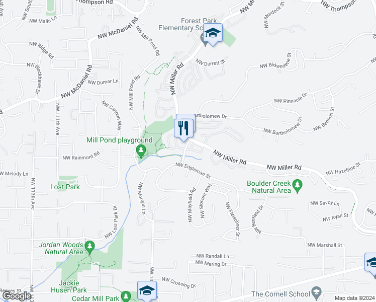 map of restaurants, bars, coffee shops, grocery stores, and more near 9950 Northwest Abbey Road in Portland