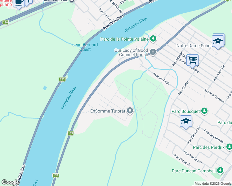 map of restaurants, bars, coffee shops, grocery stores, and more near 200 Avenue Louis-Lévesque in Otterburn Park