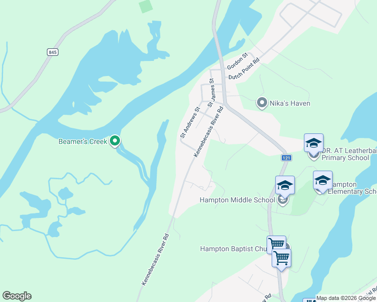 map of restaurants, bars, coffee shops, grocery stores, and more near 11 Saint Andrews Street in Hampton