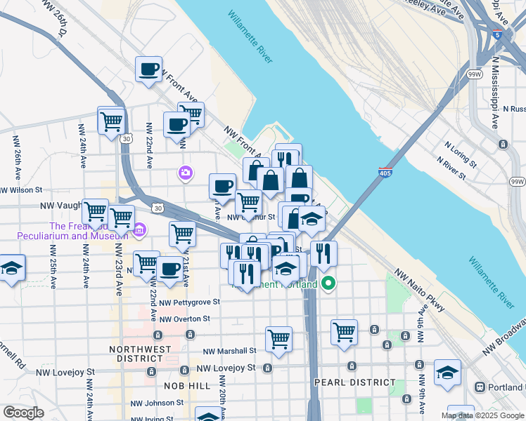map of restaurants, bars, coffee shops, grocery stores, and more near 1988 Northwest 18th Avenue in Portland