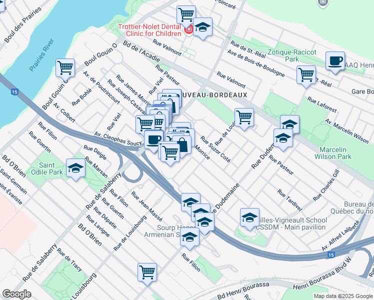 map of restaurants, bars, coffee shops, grocery stores, and more near in Montreal