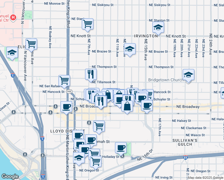 map of restaurants, bars, coffee shops, grocery stores, and more near 2003 Northeast 11th Avenue in Portland