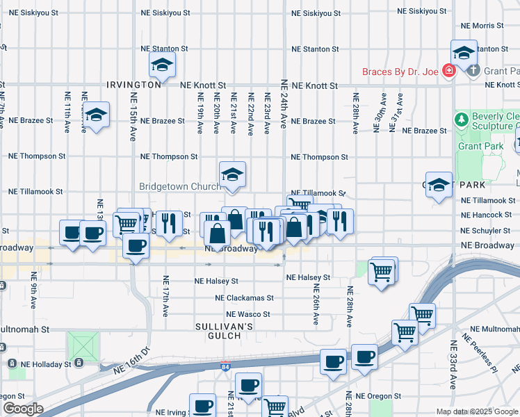 map of restaurants, bars, coffee shops, grocery stores, and more near 1914 Northeast 22nd Avenue in Portland