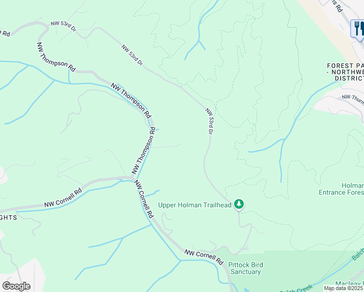 map of restaurants, bars, coffee shops, grocery stores, and more near 6125 Northwest Thompson Road in Portland
