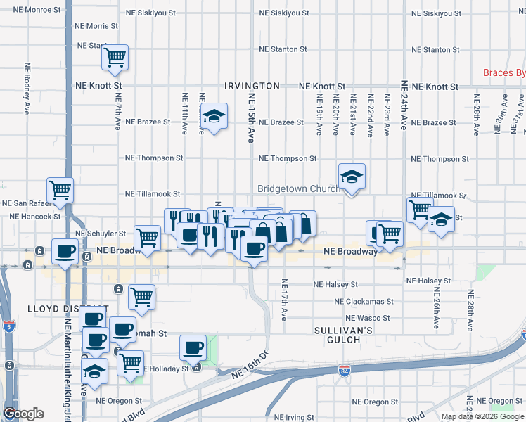 map of restaurants, bars, coffee shops, grocery stores, and more near 2002 Northeast 15th Avenue in Portland