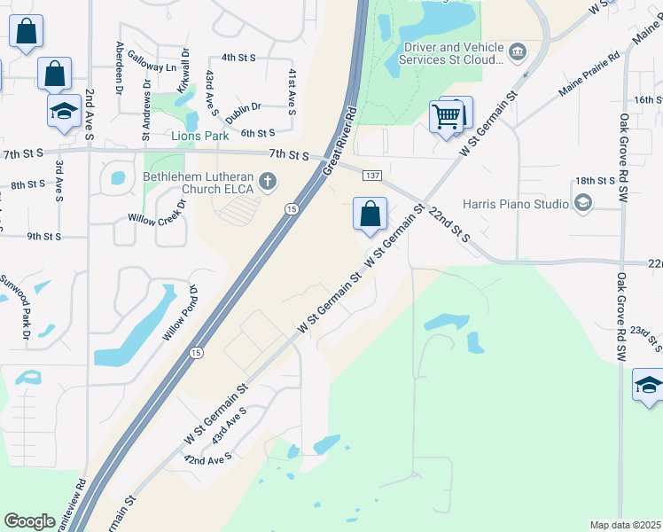 map of restaurants, bars, coffee shops, grocery stores, and more near 4005 West Saint Germain Street in St. Cloud
