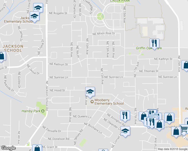 map of restaurants, bars, coffee shops, grocery stores, and more near 1087 Northeast Sunrise Lane in Hillsboro