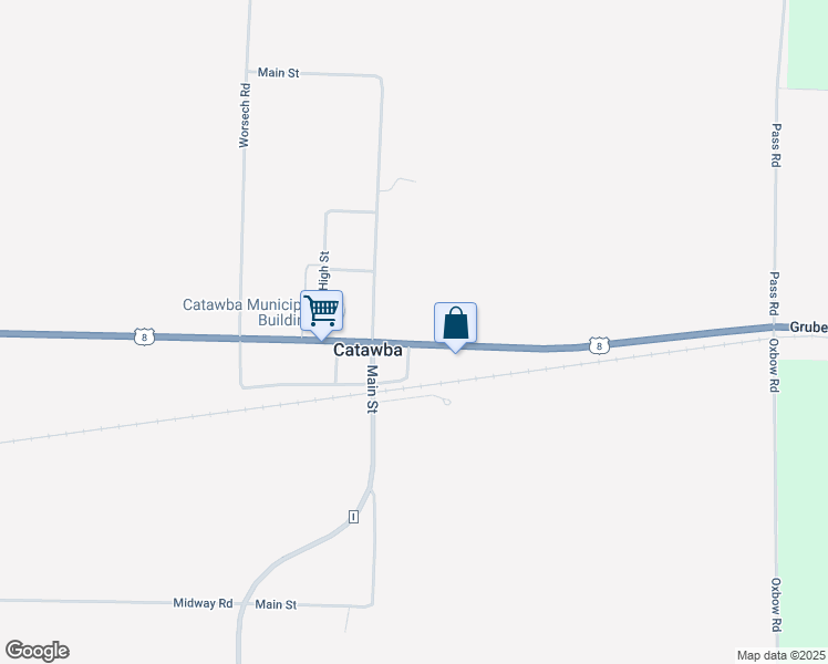 map of restaurants, bars, coffee shops, grocery stores, and more near W9172 U.S. 8 in Catawba