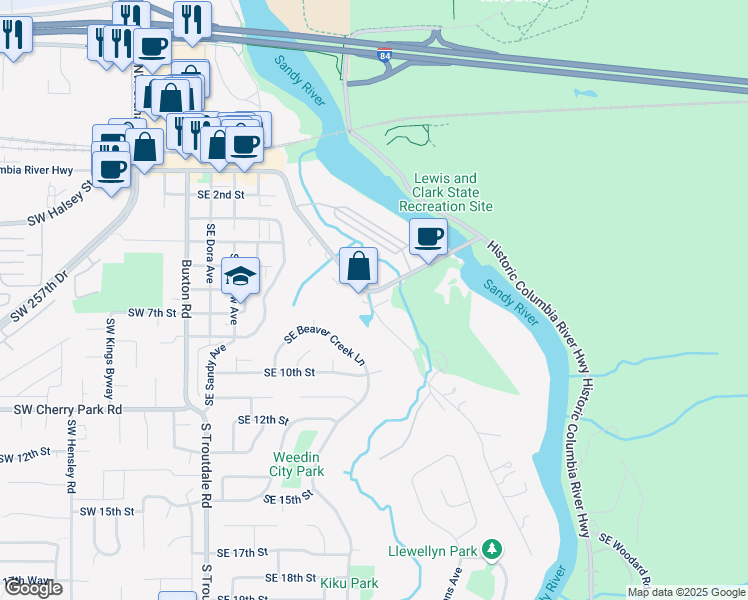 map of restaurants, bars, coffee shops, grocery stores, and more near 892 East Historic Columbia River Highway in Troutdale