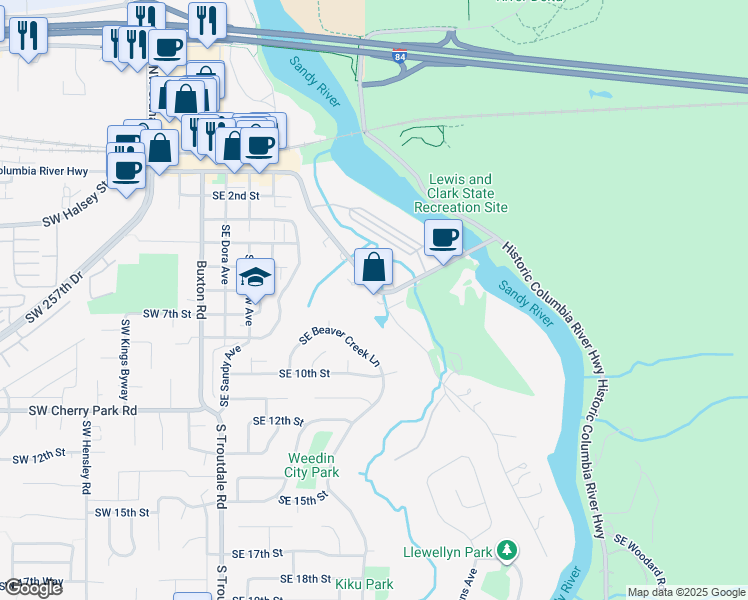 map of restaurants, bars, coffee shops, grocery stores, and more near 892 East Historic Columbia River Highway in Troutdale