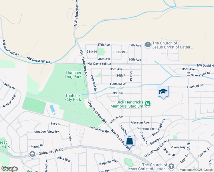 map of restaurants, bars, coffee shops, grocery stores, and more near 1032 Hartford Drive in Forest Grove