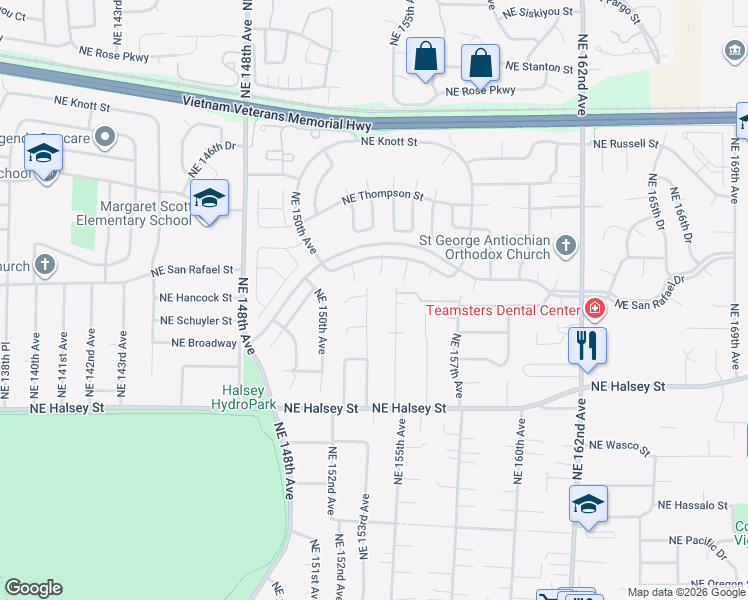 map of restaurants, bars, coffee shops, grocery stores, and more near 1924 Northeast 153rd Place in Portland