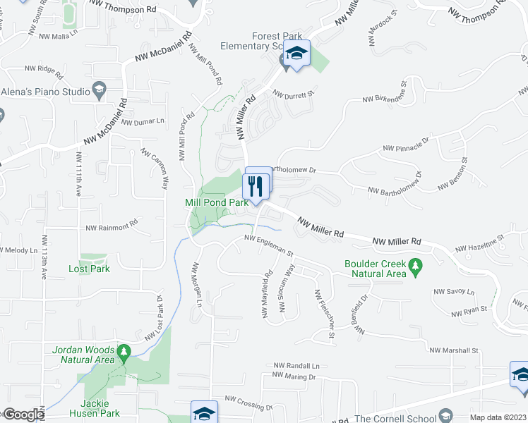 map of restaurants, bars, coffee shops, grocery stores, and more near 1909 Northwest Yorkshire Lane in Portland