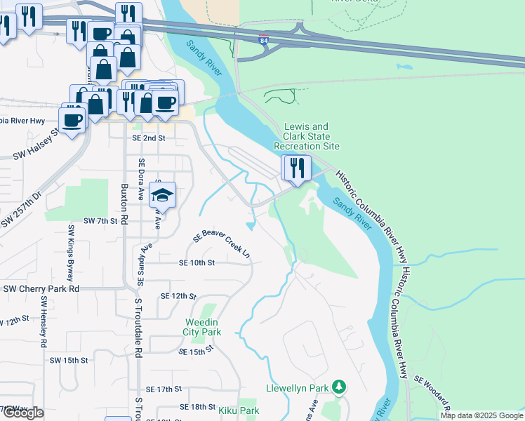 map of restaurants, bars, coffee shops, grocery stores, and more near 892 East Historic Columbia River Highway in Troutdale