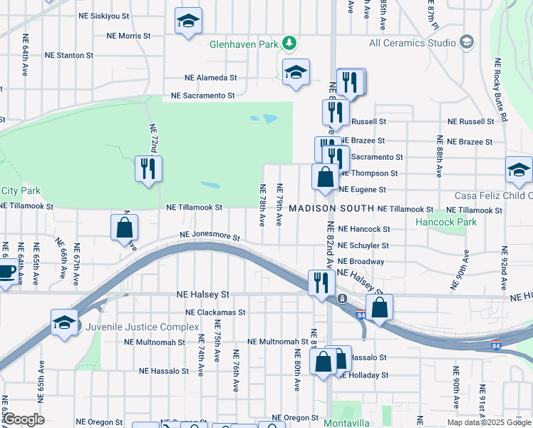 map of restaurants, bars, coffee shops, grocery stores, and more near 2020 Northeast 78th Avenue in Portland