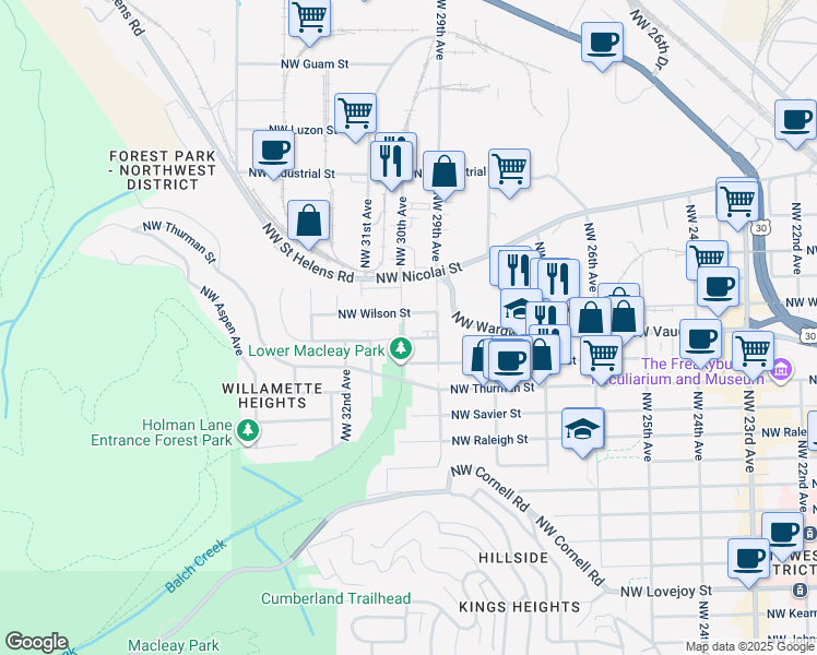 map of restaurants, bars, coffee shops, grocery stores, and more near 2015 Northwest 29th Avenue in Portland