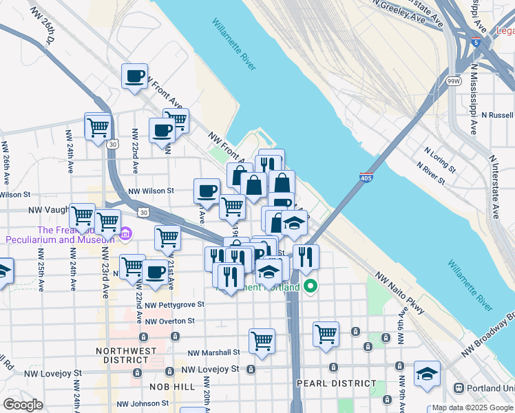 map of restaurants, bars, coffee shops, grocery stores, and more near 1988 Northwest 18th Avenue in Portland