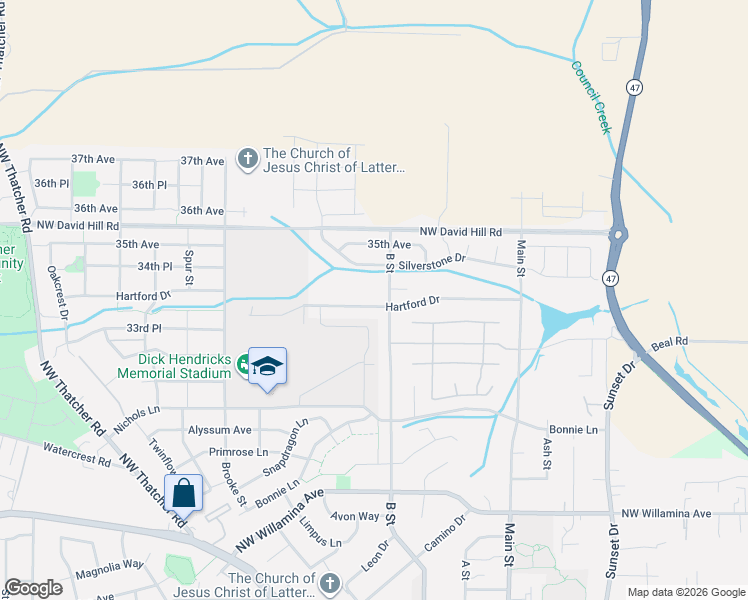 map of restaurants, bars, coffee shops, grocery stores, and more near 1729 Hartford Drive in Forest Grove