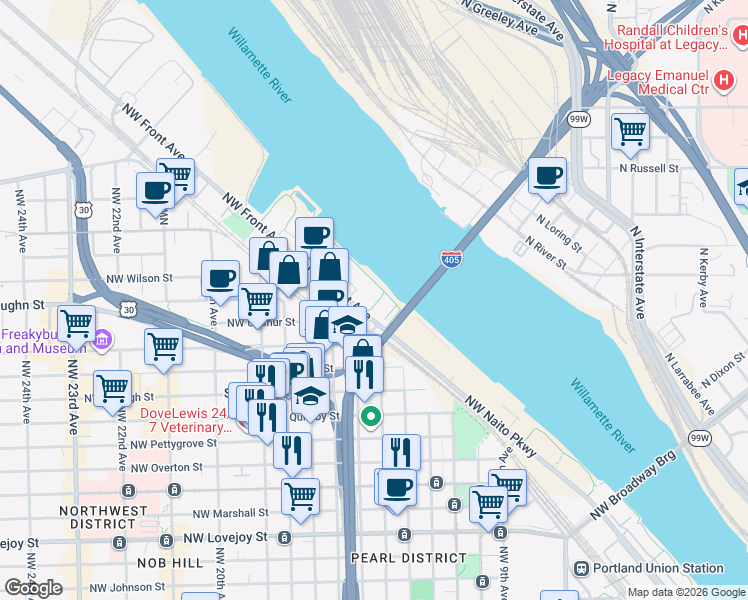 map of restaurants, bars, coffee shops, grocery stores, and more near 2108 Northwest 16th Avenue in Portland