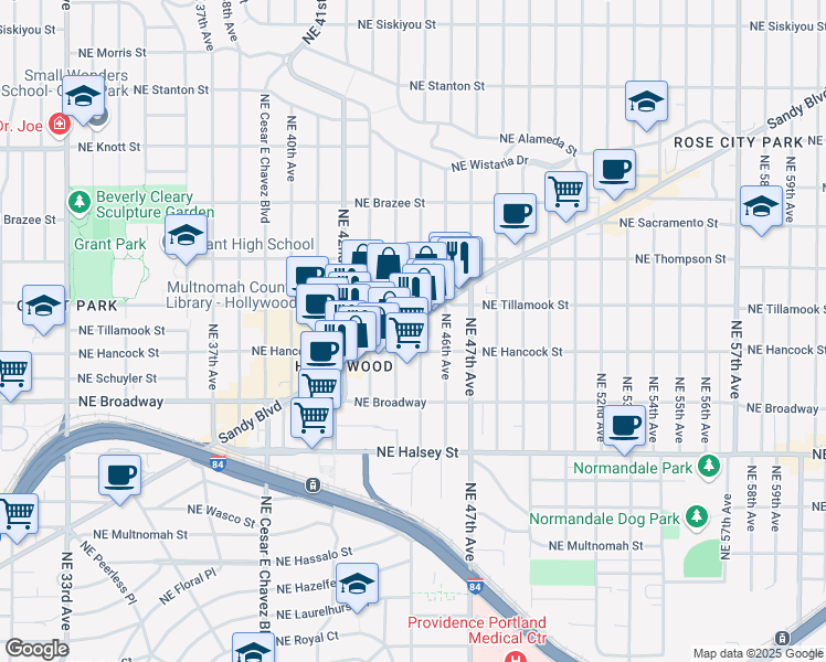 map of restaurants, bars, coffee shops, grocery stores, and more near in Portland