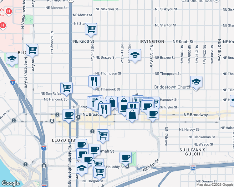 map of restaurants, bars, coffee shops, grocery stores, and more near 2003 Northeast 11th Avenue in Portland