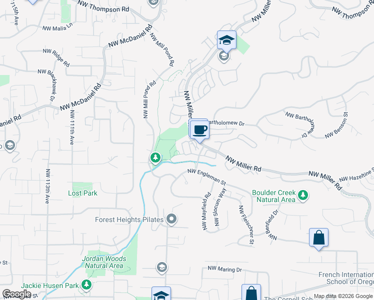 map of restaurants, bars, coffee shops, grocery stores, and more near Northwest Village Circle in Portland