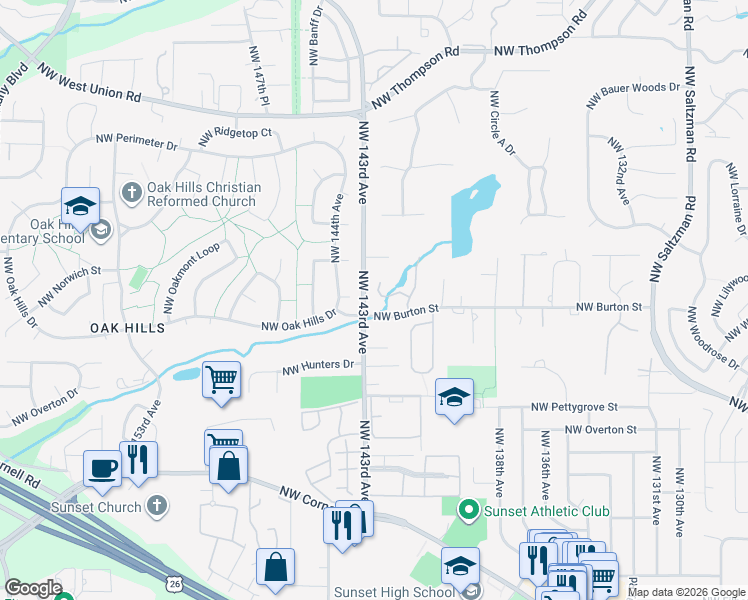 map of restaurants, bars, coffee shops, grocery stores, and more near 14234 Northwest Lakeshore Court in Portland