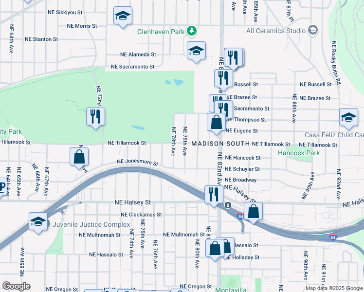 map of restaurants, bars, coffee shops, grocery stores, and more near 2020 Northeast 78th Avenue in Portland