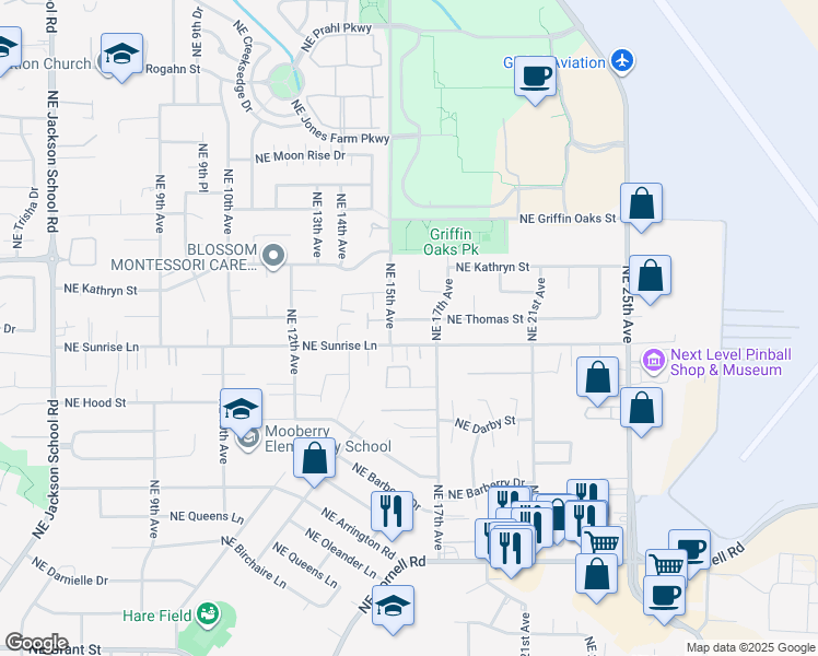 map of restaurants, bars, coffee shops, grocery stores, and more near 1560 Northeast Thomas Street in Hillsboro