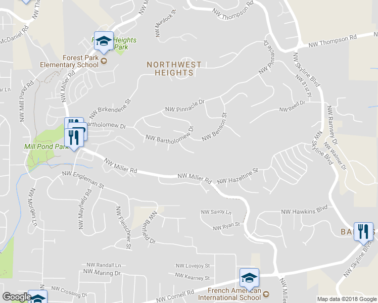 map of restaurants, bars, coffee shops, grocery stores, and more near 1924 Northwest Norfolk Court in Portland